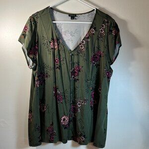 Torrid Olive Green Floral Challis Button Top